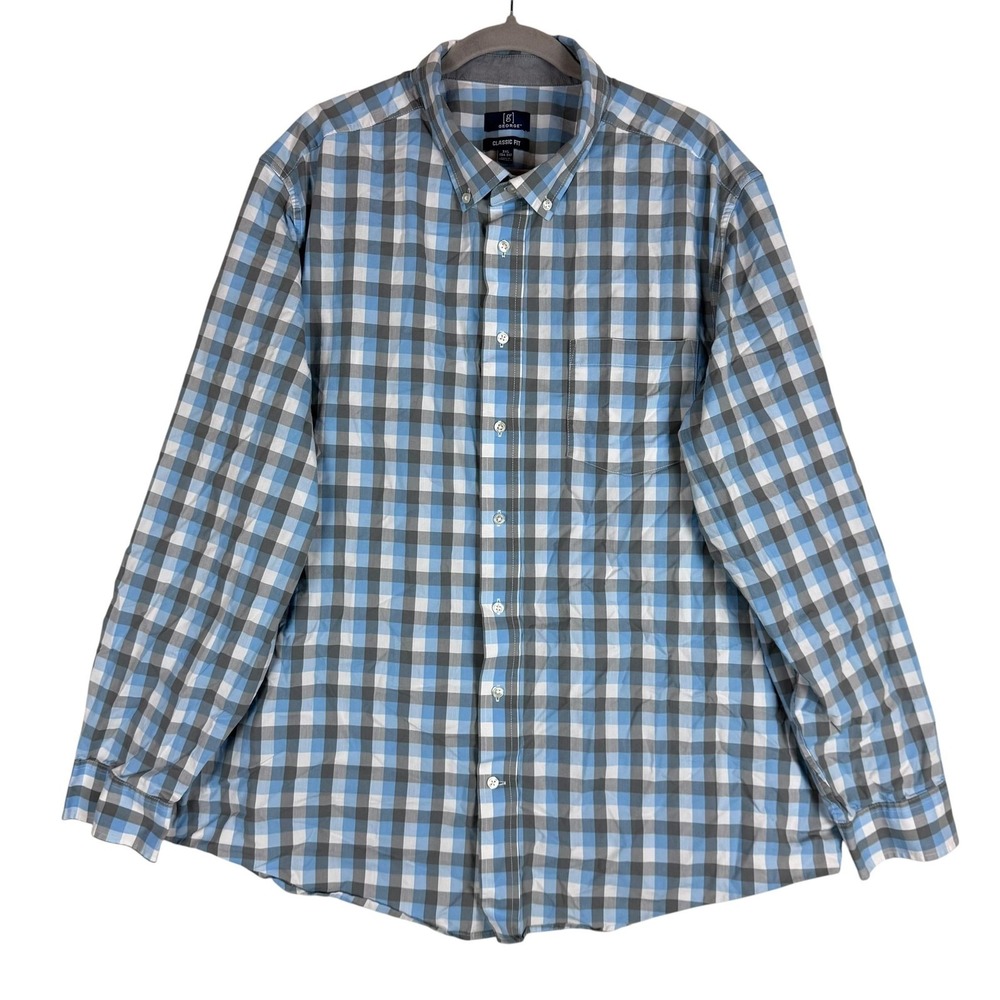 George Shirt Mens 3XL Blue Check Long Sleeve Button Down Classic Fit Stretch